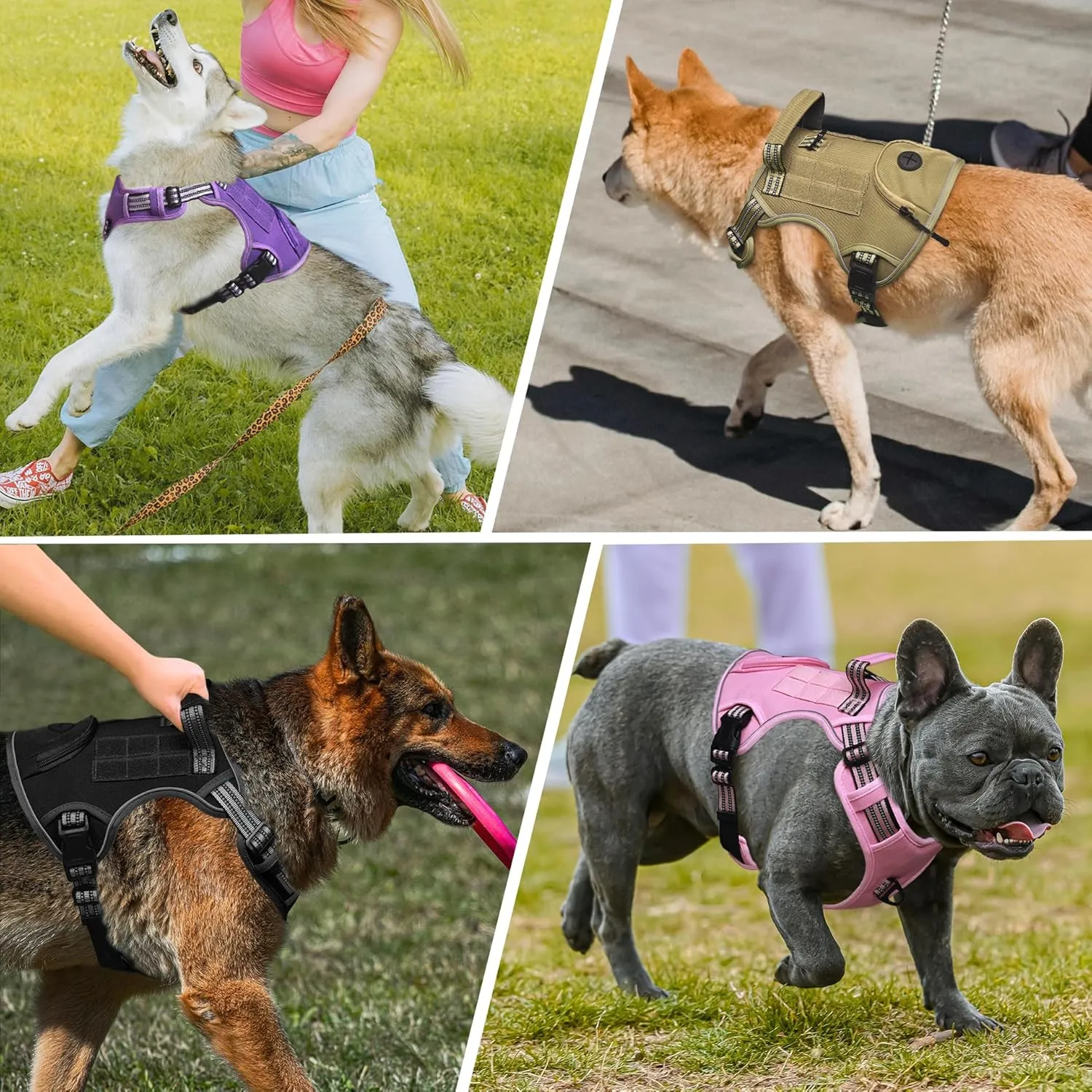 Tactical Dog Harness for Large Dogs, Heavy Duty No Pull Military Service Vest with Control Handle & 4 Patches, Adjustable Reflective Soft Padded Pet Harness for Training Walking Hiking (Black, M)