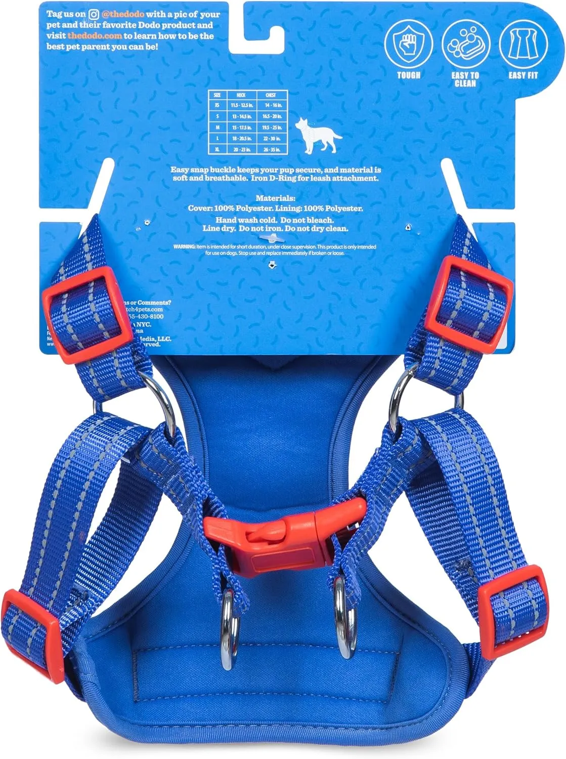 The Dodo Blue Dog Harness - Small; Easy Step-in Harness for Dogs; Breathable Mesh Fabric; Snap-Together, Pinch Release Buckle, Ring for Leash Attachment; Everyday Pet Apparel