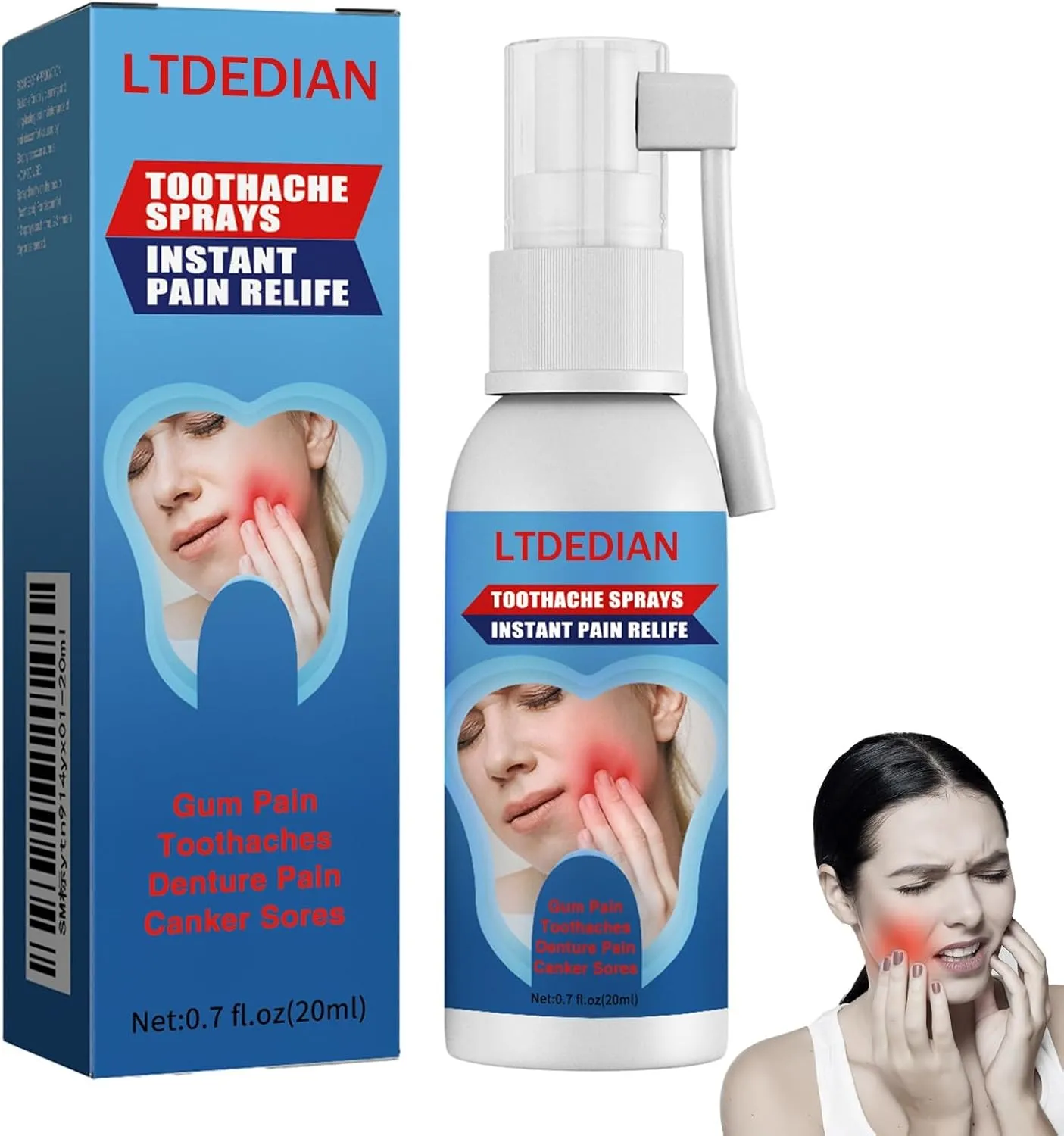 Toothache Spray,Swelling in The Gum,Toothache,Stop Toothache Immediately,Dental Caries,Tooth fire,Botanical Herbal Ingredients,Dental Care,Oral Care,Having Healthy and Sturdy Teeth,0.7fl.oz(20ml)