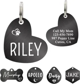 Ultra Joys Custom Personalized Dog ID Tag - Brushed Stainless Steel Heart, Small, Black