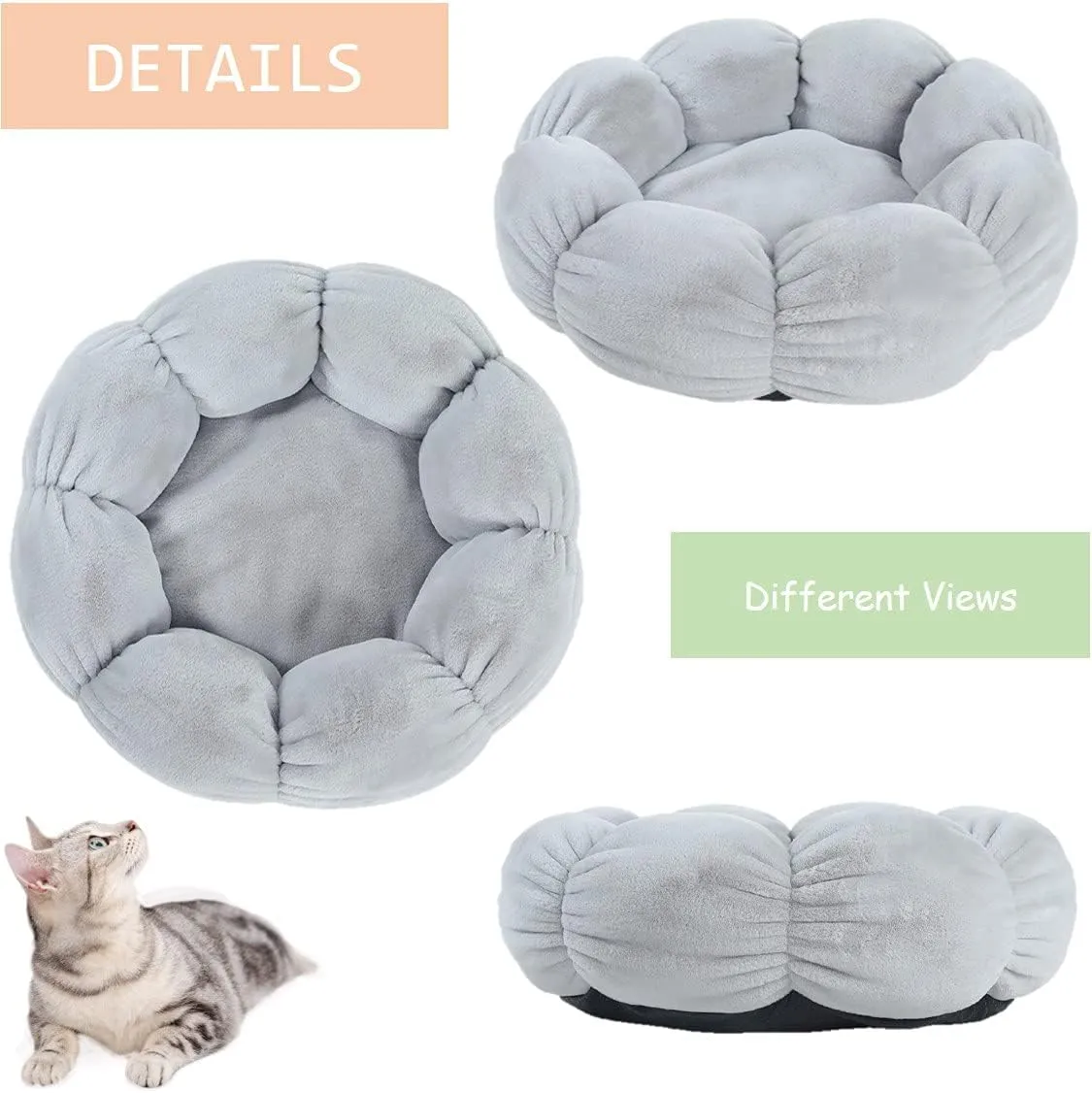 Warm Plush Pet Cat Bed, Soft Flower Kitten Cushion Mat Cute Puppy Cat Cuddler for Winter Carpet for Puppy Kitten