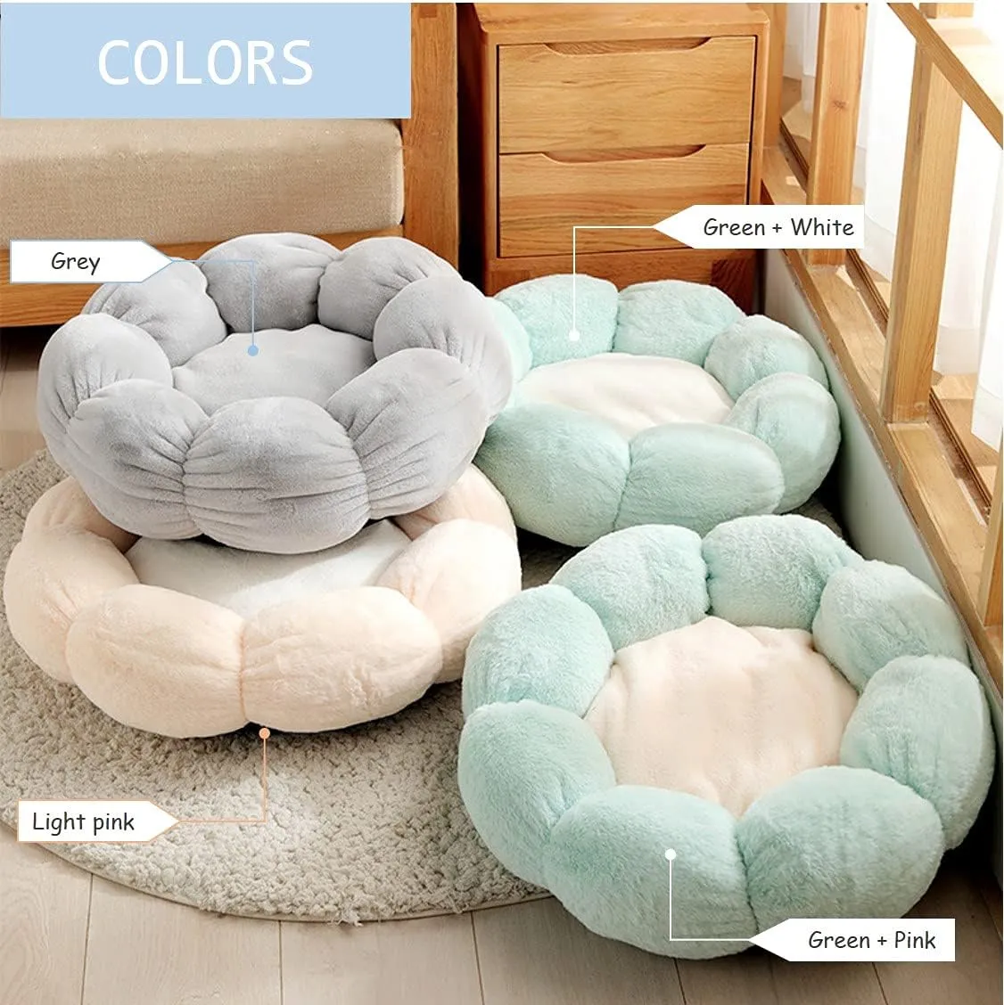 Warm Plush Pet Cat Bed, Soft Flower Kitten Cushion Mat Cute Puppy Cat Cuddler for Winter Carpet for Puppy Kitten
