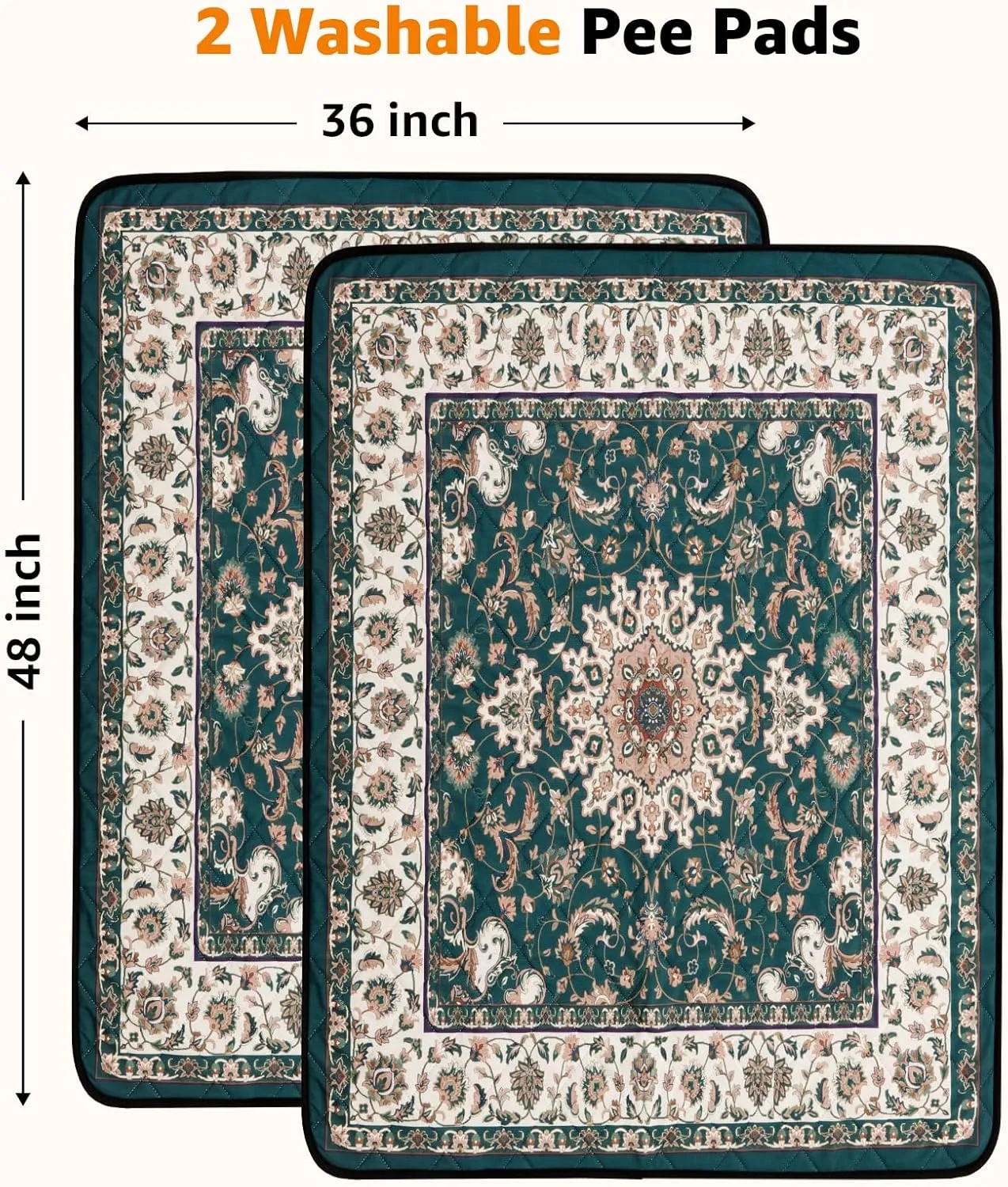 Washable Pee Pads for Dogs: 2 Pack Reusable Pee Pads for Dogs, 36"x48" Waterproof & Leakproof Washable Puppy Pad, Non-Slip Whelping Pee Pads & Potty Training Pad for Floor, Playpen,Crate, Couch