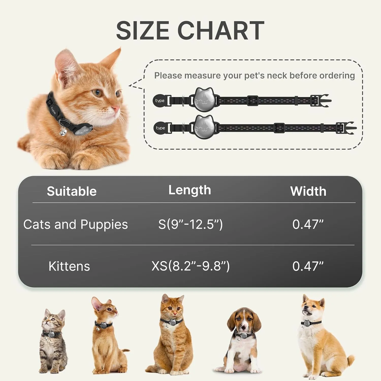 Waterproof Airtag Cat Collar with Luminous & Reflective Fish Pattern, Lightweight Kitten Collar for Apple AirTag, Hidden GPS Tracker Holder for Cats, Kittens (9-13")
