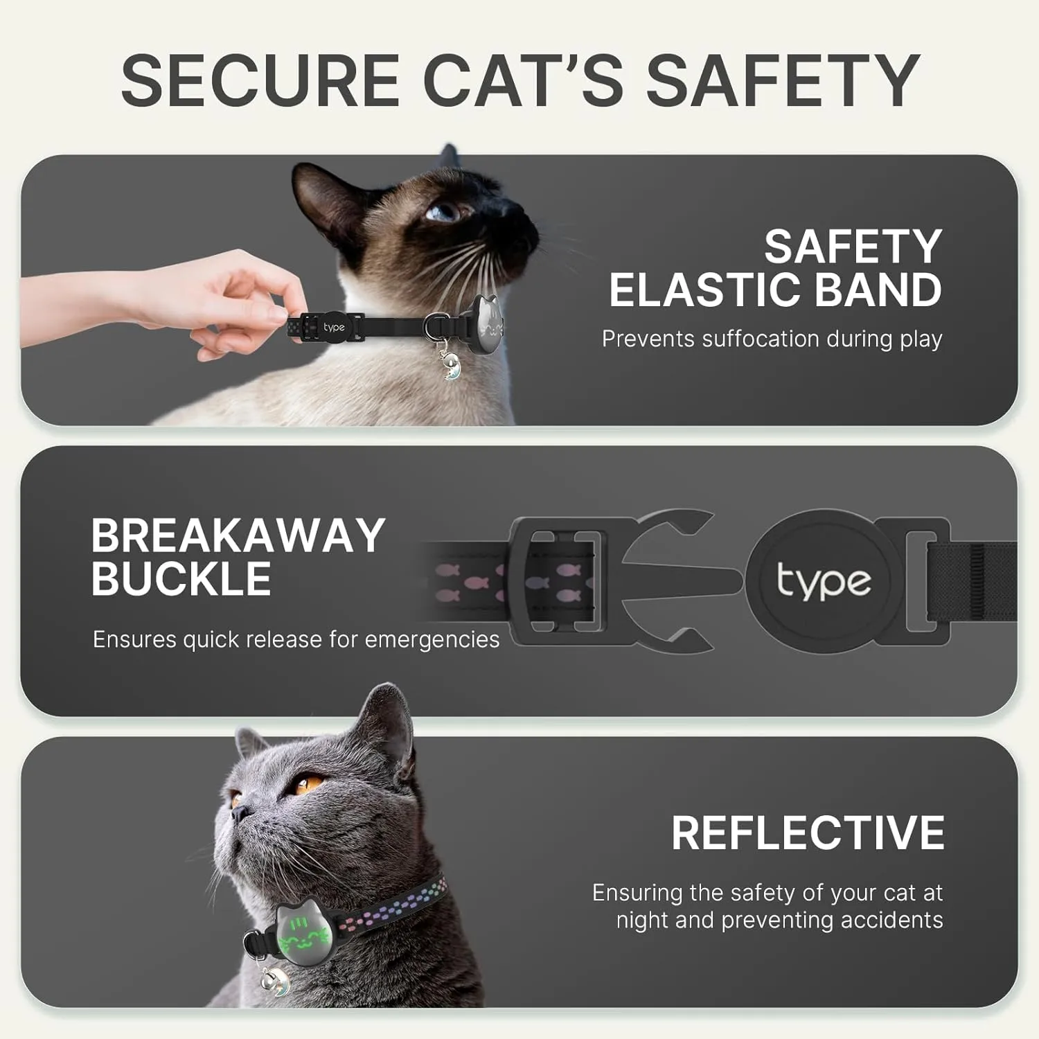 Waterproof Airtag Cat Collar with Luminous & Reflective Fish Pattern, Lightweight Kitten Collar for Apple AirTag, Hidden GPS Tracker Holder for Cats, Kittens (9-13")