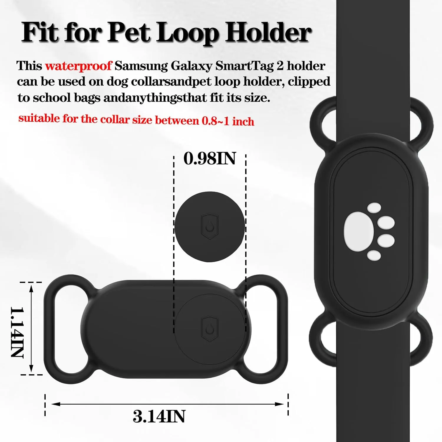 Waterproof Dog Collar Holder Compatible with Samsung Galaxy SmartTag2, Silicone GPS Tracker Hidden Loop Holder for Smart Tag2, Anti-Lost Collar Tag2 Paw Case (Pink)