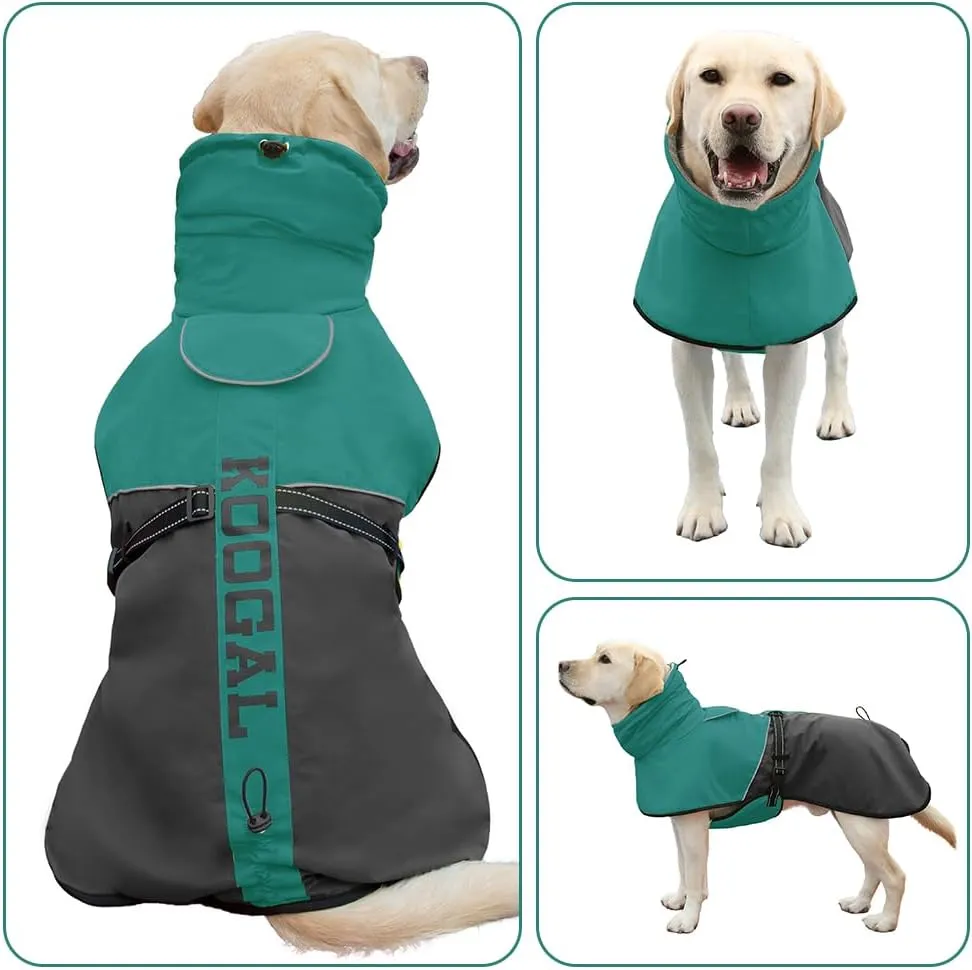 Waterproof Dog Jacket, Dog Winter Coat, Warm Windproof Dog Snow Jacket, Reflective Adjustable Turtleneck Dog Coats for Small Medium Large Dogs (Green, 4XL)