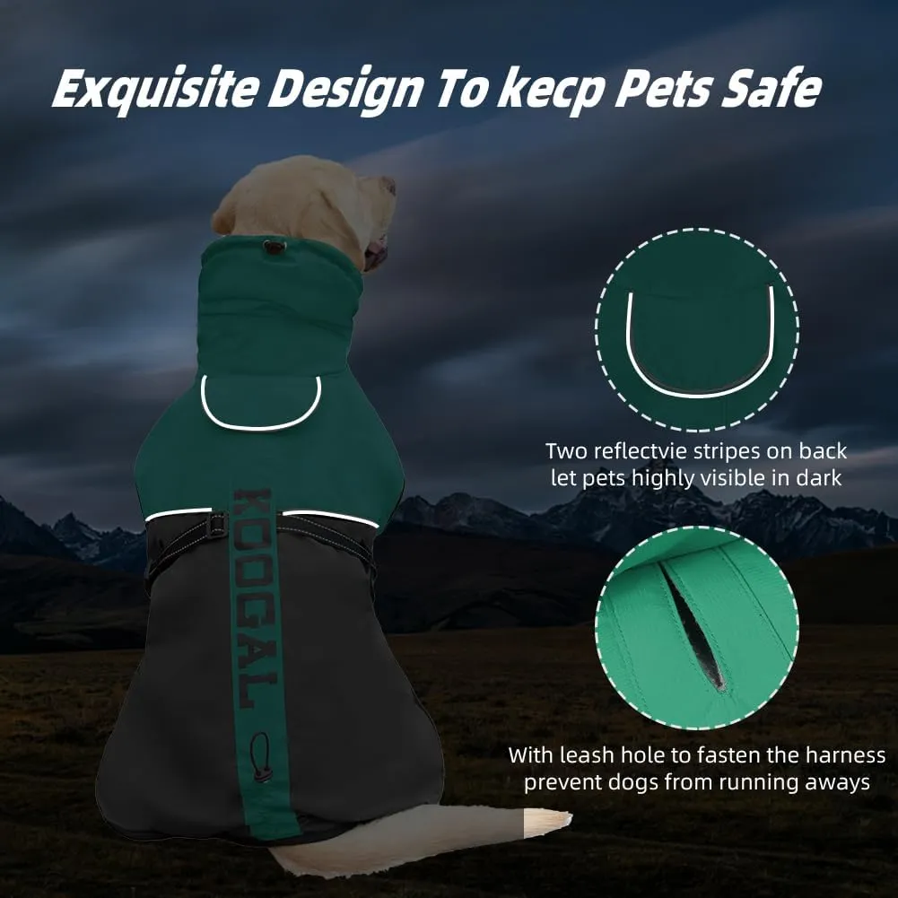 Waterproof Dog Jacket, Dog Winter Coat, Warm Windproof Dog Snow Jacket, Reflective Adjustable Turtleneck Dog Coats for Small Medium Large Dogs (Green, 4XL)