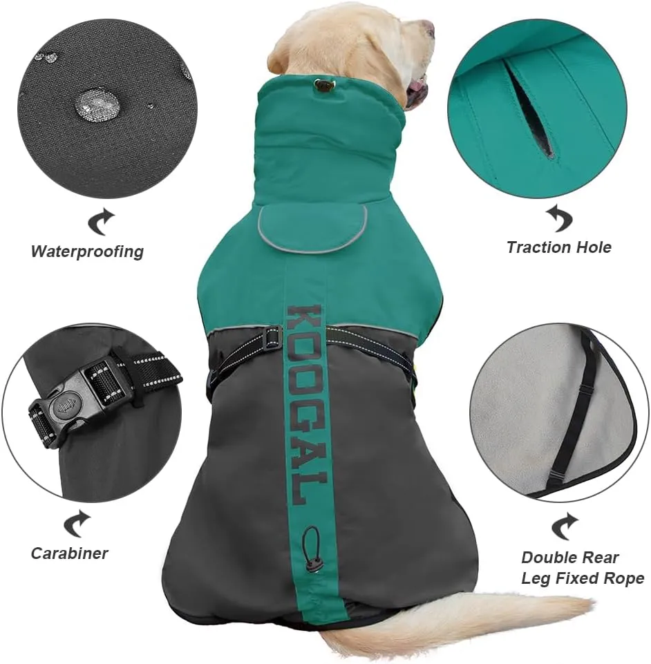 Waterproof Dog Jacket, Dog Winter Coat, Warm Windproof Dog Snow Jacket, Reflective Adjustable Turtleneck Dog Coats for Small Medium Large Dogs (Green, 4XL)