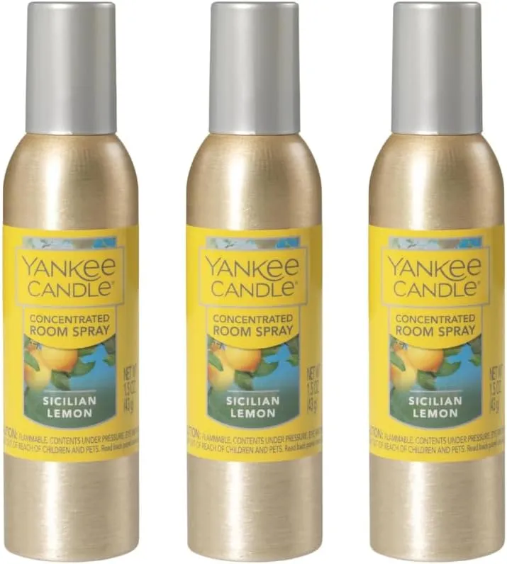 Yankee Candle Concentrated Air Freshener Room Spray, Odor Eliminator for Home, Bathroom, Sicilian Lemon, 1.5 Oz (Pack of 3)
