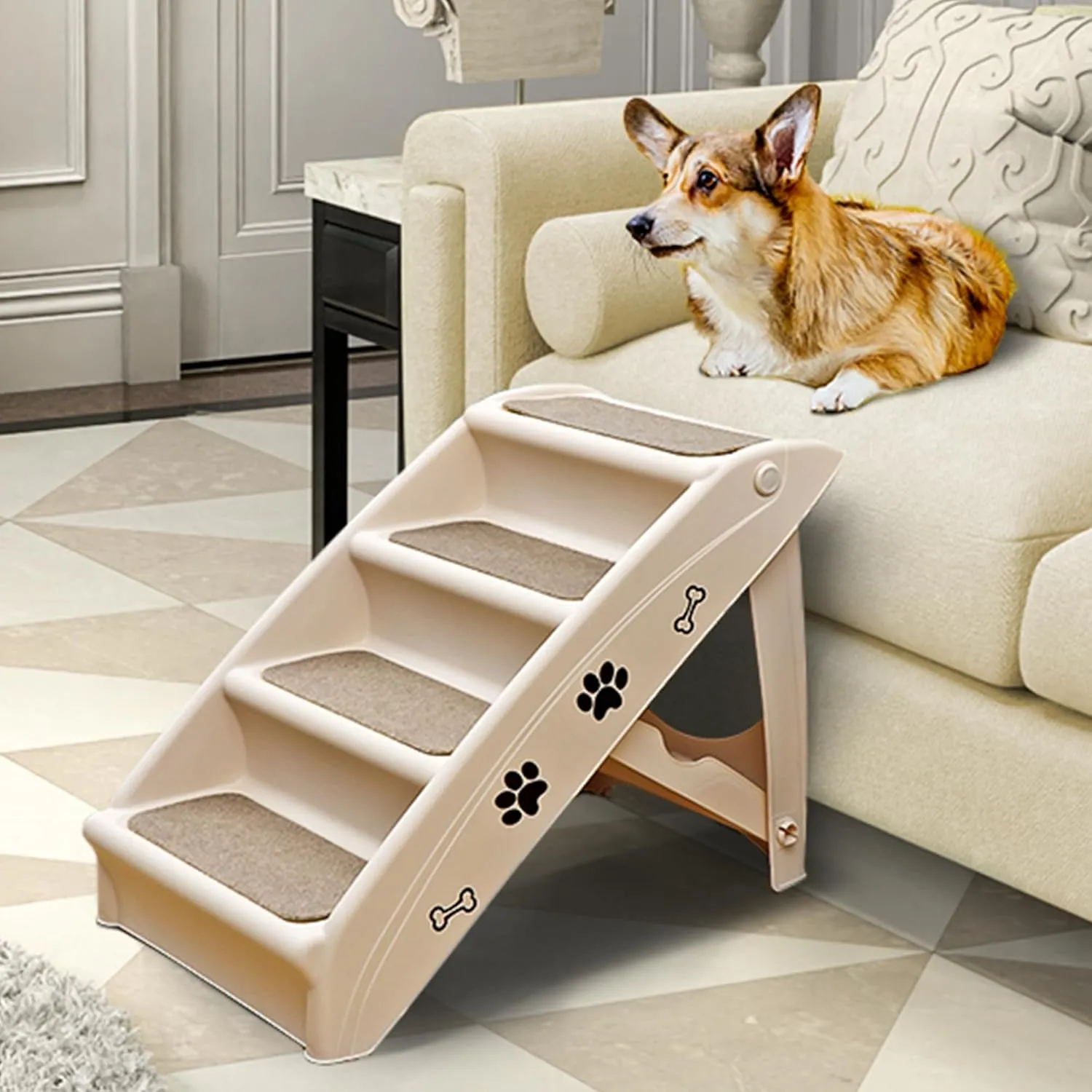 ZENY Foldable Dog Stairs/Steps for Small Dog/Cat, Safe and Durable Pet Ramp With Non-Slip Pads, for High Beds, Sofa, Car